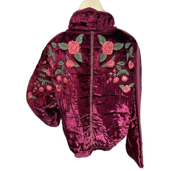Free People x Anna Sui Rose Garden Velvet Embroidery Dolman Quilted Jacket New M - Picture 6 of 15